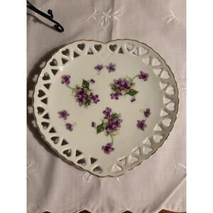 Vintage Lefton Sweet Violet Reticulated Heart Plate